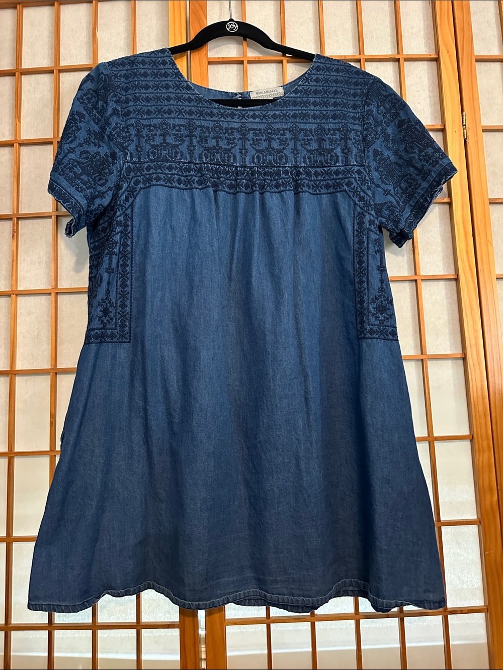 World Market Embroidered Indigo Denim Tunic Dress